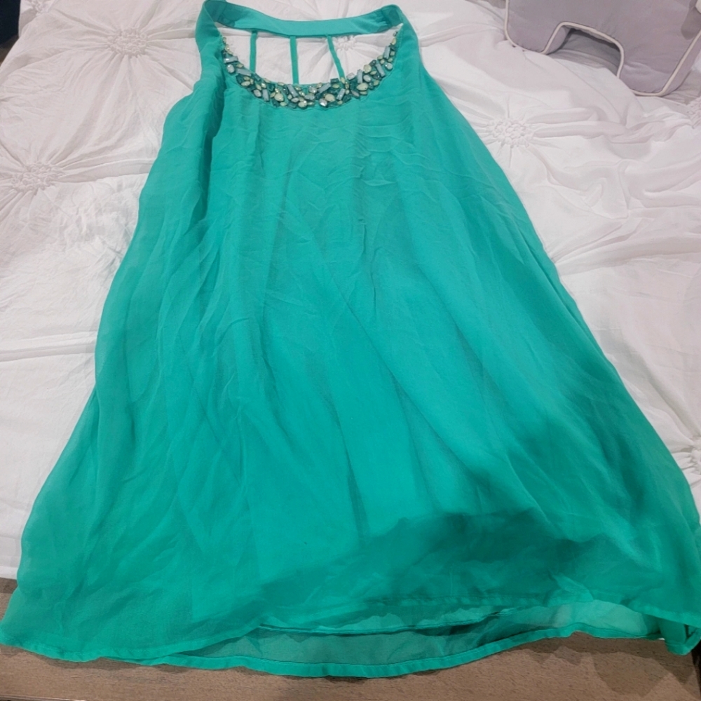 Jewel encrusted aquamarine casual sun dress